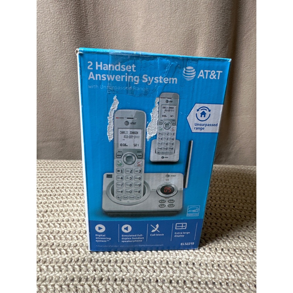 AT&T EL52219 2 Handset Cordless Answering System with Call Block Silver White